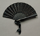 Fan, Wood, metal, silk, sequins, mother-of-pearl, possibly French