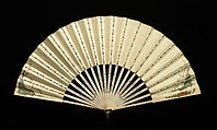 Fan, ivory, mother-of-pearl, tortoiseshell, paper, metal, gouache, European
