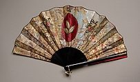 Fan, Wood, cotton, silk, metal, metallic, American