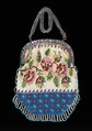Bag, glass, linen, metal, silk, American
