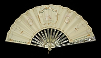 Fan, Mother-of-pearl, metallic, silk, metal, probably French