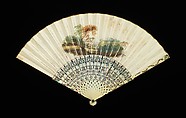 Fan, ivory, mineral, paper, gouache, paint, European