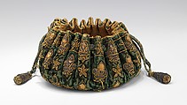 Gaming purse, silk, metal, leather, wood, French