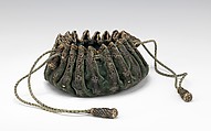 Gaming purse, silk, leather, metal, wood, French