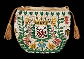 Coin purse, glass, linen, silk, probably British