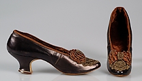 Evening pumps, Leather, silk, beads, French