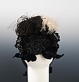Evening hat, silk, feathers, jet, American