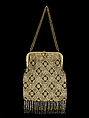 Evening bag, Metal, glass, linen, silk, French