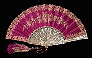 Fan, Tiffany & Co., mother-of-pearl, silk, linen, metal, glass, French