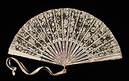 Fan, Tiffany & Co., mother-of-pearl, linen, ivory, metal, silk,, American