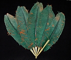 Fan, plastic (celluloid), feather, glass, American