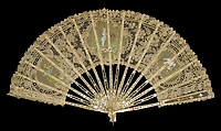 Fan, Mother-of-pearl, linen, silk, metal, opal, probably French