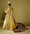 Court presentation ensemble, silk, metal, cotton, leather, probably American