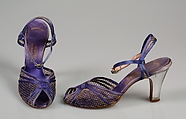 Evening sandals, Fenton Footwear, Silk, synthetic, plastic, American
