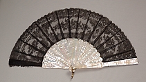 Fan, Mother-of-pearl, silk, metal, wood, glass, American