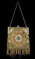Evening bag, Glass, linen, metal, silk, probably French