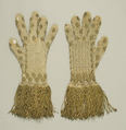 Gloves, silk, metal thread, European