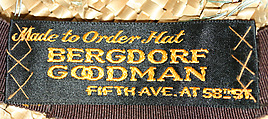 Hat, Bergdorf Goodman (American, founded 1899), straw, American
