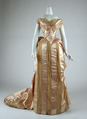 Evening ensemble, (a, b, c) silk, cotton; (d, e) silk, leather, British