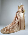 Evening ensemble, (a, b, c) silk, cotton; (d, e) silk, leather, British