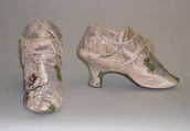 Shoes, silk, metallic thread, leather, wood, European