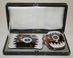 Accessory set, (a), (b) tortoise shell, metal<br/>(c) leather, silk<br/>(d) hair, metal, American