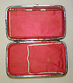 Cigarette case, bark, gold, leather, silk, ivory, American or European