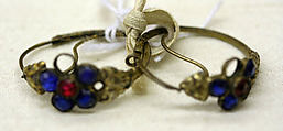 Earrings, gold, sapphire, ruby, American or European