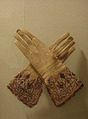 Gloves, leather, metal thread, British