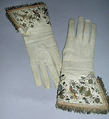 Gloves, leather, metal thread, silk, British