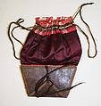 Drawstring bag, silk, leather, American