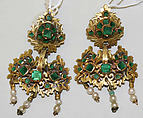 Earrings, metal, pearl, rhinestones, Spanish