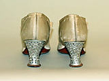 Pumps, silk, metal, leather, glass, American