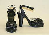 Dinner sandals, Newton Elkin Shoe Co., rayon, leather, beading, American