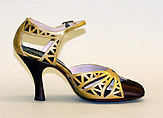 Evening sandals, Morris Wolock & Co., metallic leather, rayon, metal, American
