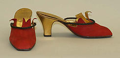 Mules, leather, metallic, American or European