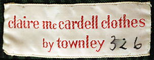 Ensemble, Claire McCardell (American, 1905–1958), wool, American