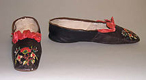 Slippers, leather, silk, American