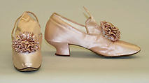 Evening shoes, silk, leather, American