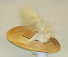 Hat, straw, silk, feathers, wire, American