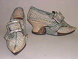 Shoes, linen, silk, leather, probably British