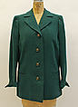 Coat, Mainbocher (French and American, founded 1930), wool, rayon, plastic (cellulose nitrate), American