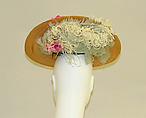 Hat, straw, silk, feathers, American