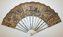 Fan, ivory, metal, linen, leather, French
