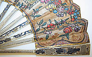 Fan, ivory, metal, linen, leather, French