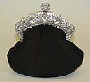 Pouch, leather, silver, rhinestones, French
