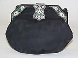 Pouch, leather, silk, marcasite, enamel, French