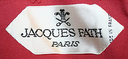 Ensemble, (a–c) House of Jacques Fath (French, founded 1937), (a, b) linen, silk, nylon
(c) linen, leather
(d) straw, French