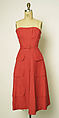 Ensemble, (a–c) House of Jacques Fath (French, founded 1937), (a, b) linen, silk, nylon
(c) linen, leather
(d) straw, French