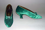 Evening slippers, J. & J. Slater (American), silk, leather, metal, rhinestones, wood, American